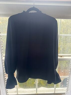 The Kooples Black Ruffle-Cuff High Neck Blouse